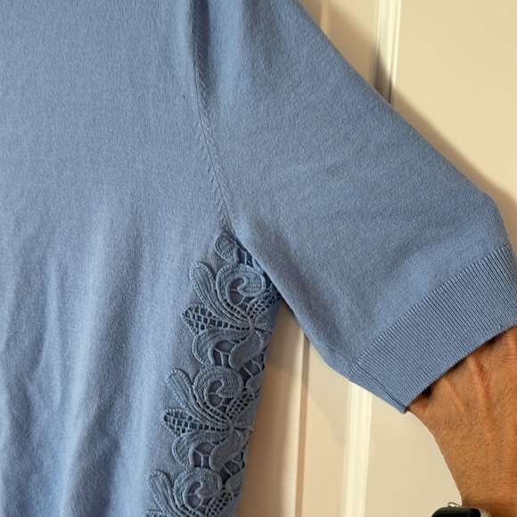 Talbots size Medium blue Cotton-Blend Cardigan Sweater Periwinkle detailed sides - Picture 7 of 10